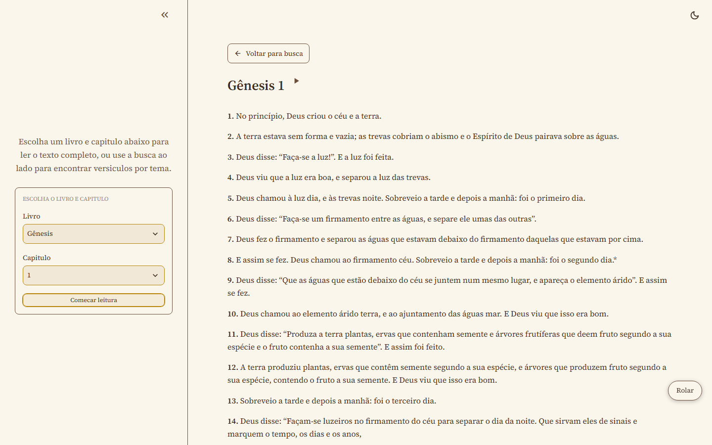 Leitura de um capitulo inteiro da Biblia